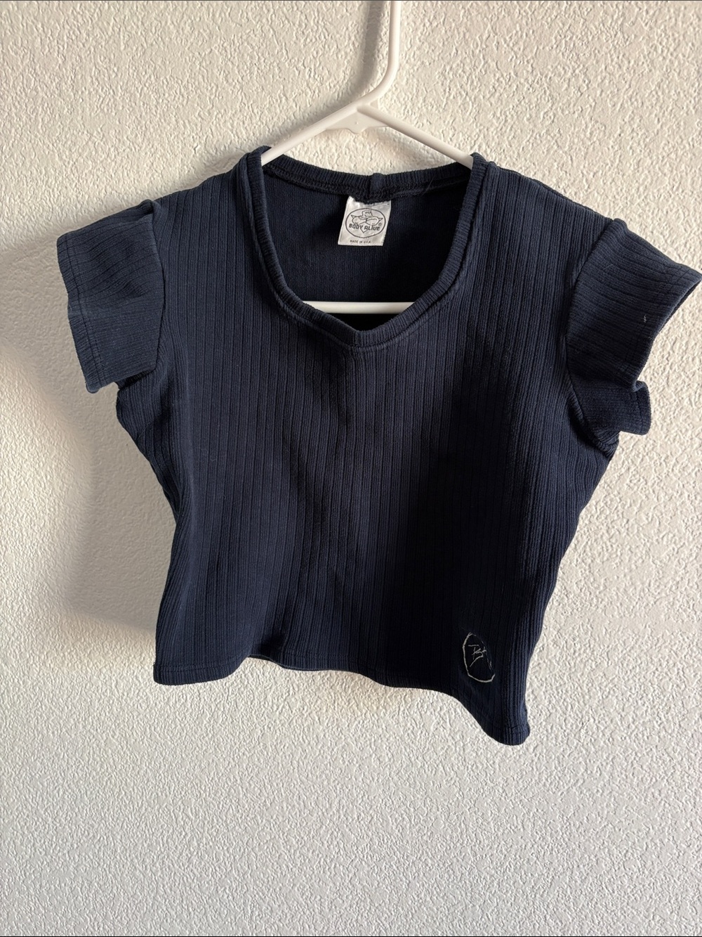Vintage Body Alive Ribbed V-Neck Crop Top - Navy